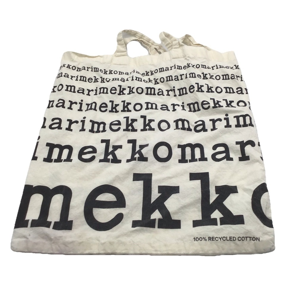 Marimekko 100% Recycled Cotton Logo Tote Bag Cream Black 16x17 Shopping Bag